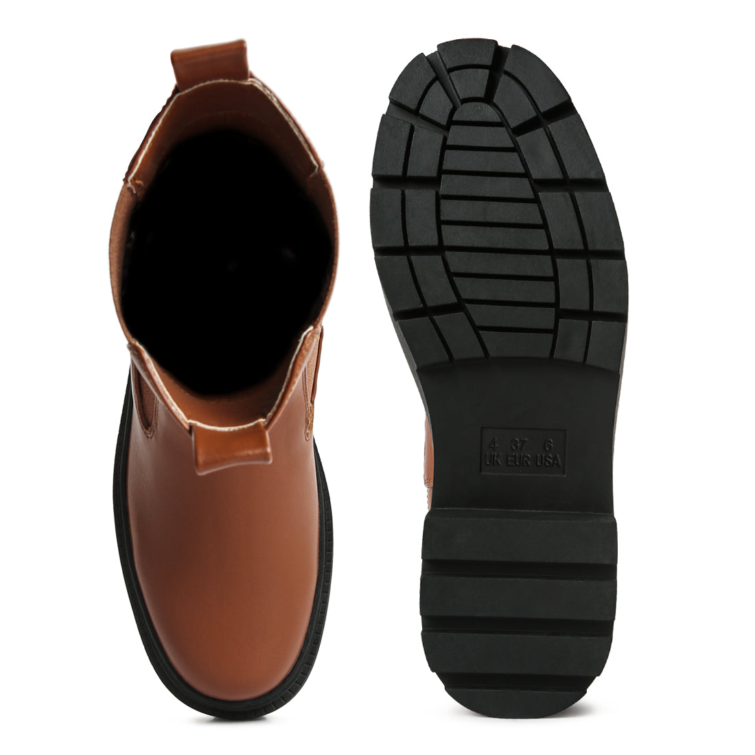 elasticated gussets lug sole boots#color_tan