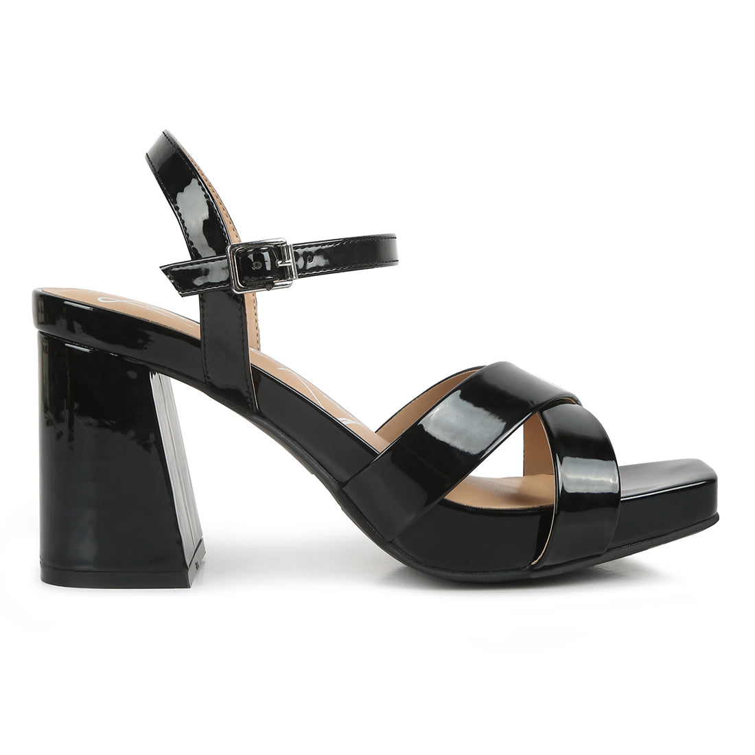 criss cross block heels sandals#color_black