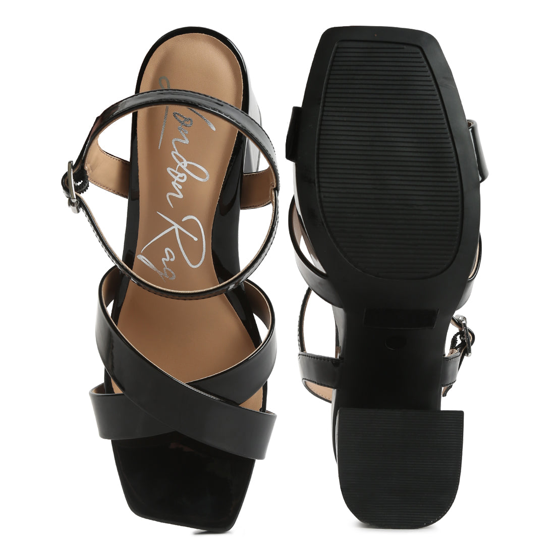 criss cross block heels sandals#color_black