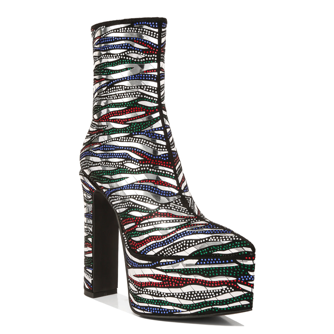 Black Pattern Embellishment Platform Boots