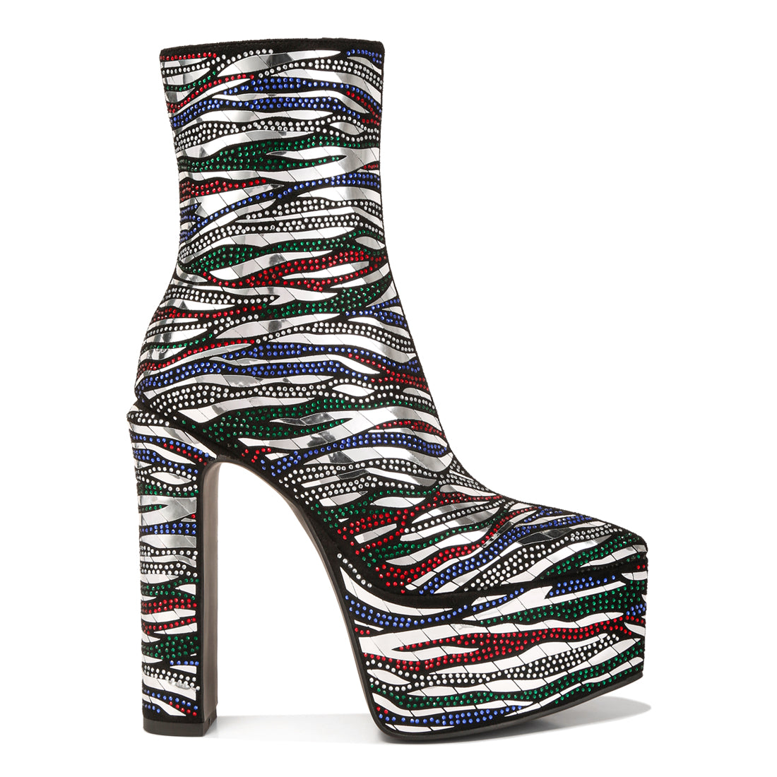 Black Pattern Embellishment Platform Boots