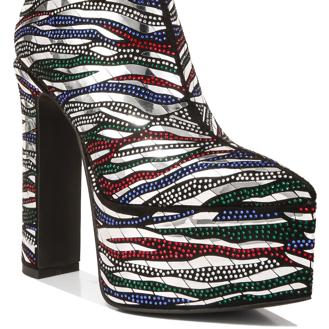 Black Pattern Embellishment Platform Boots