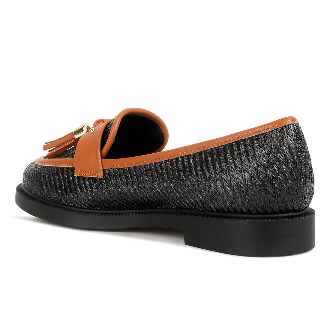 tassle detail raffia loafers#color_black