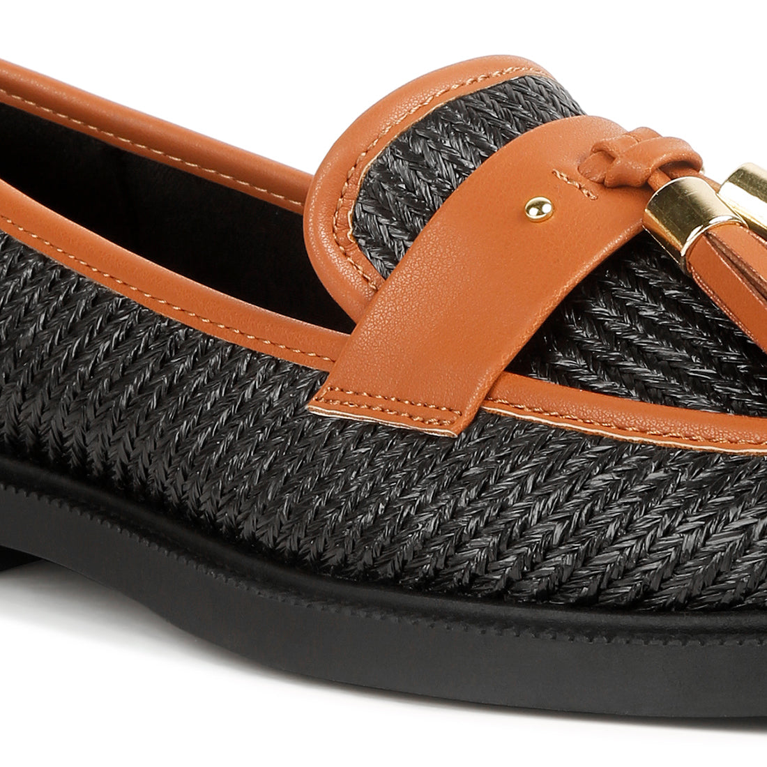 tassle detail raffia loafers#color_black