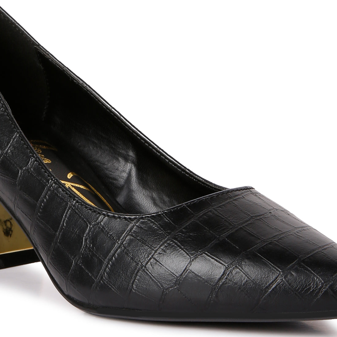 croc block heel pump shoes#color_black