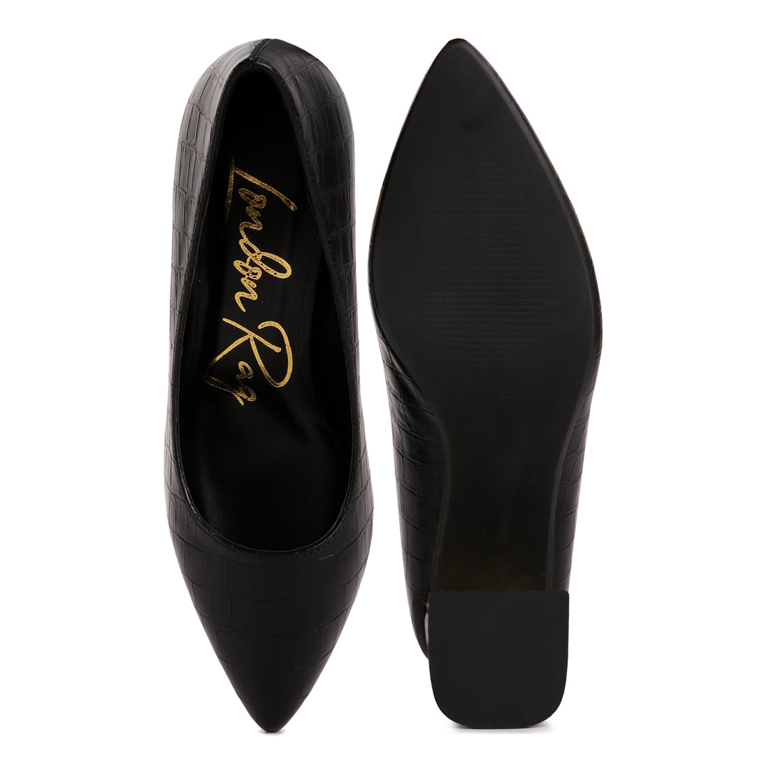 croc block heel pump shoes#color_black