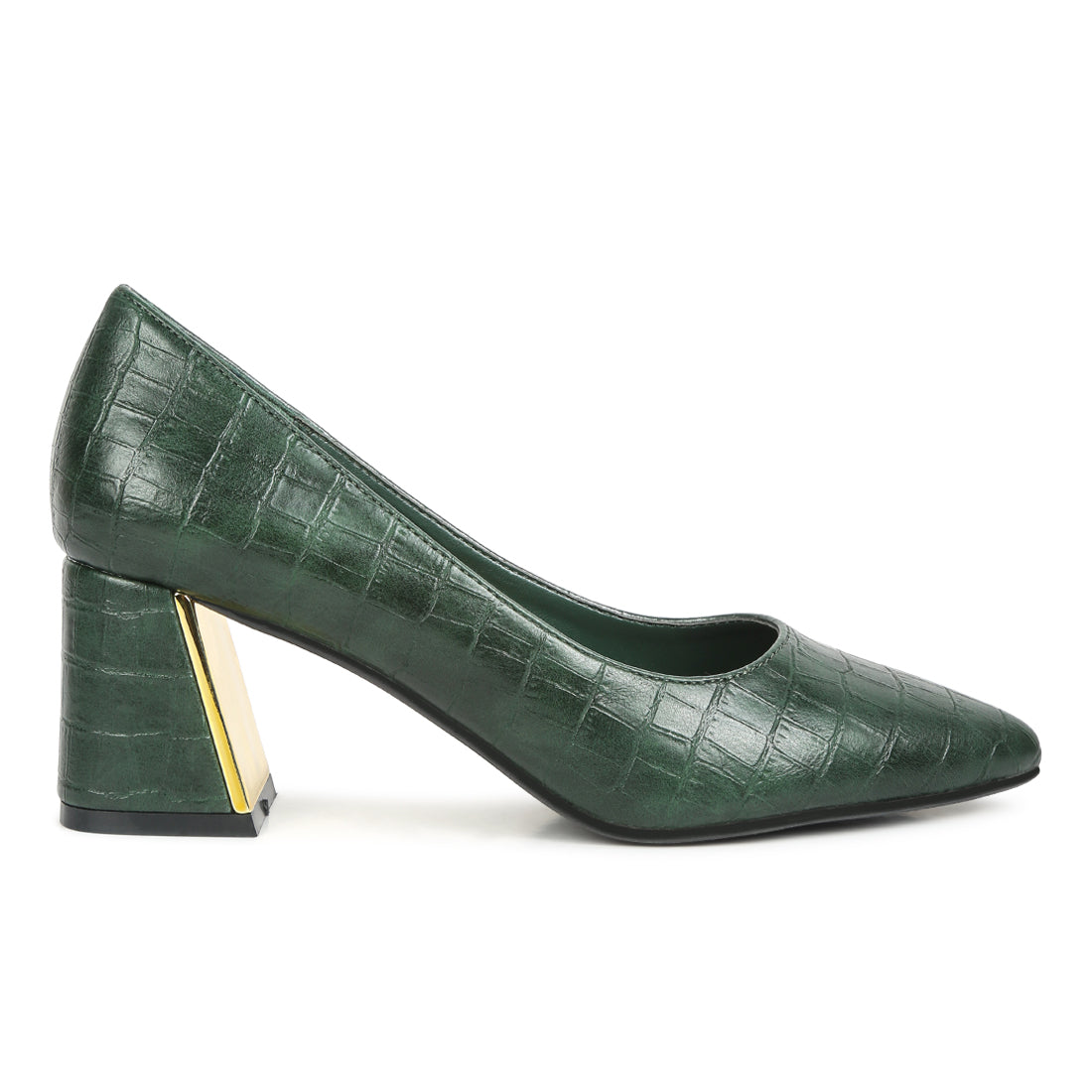 croc block heel pump shoes#color_green