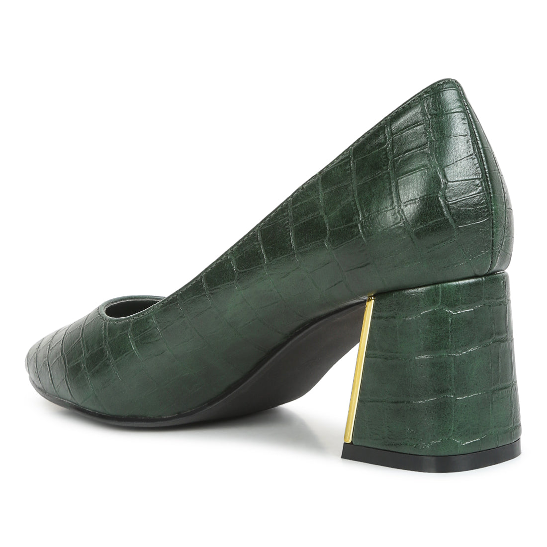 croc block heel pump shoes#color_green