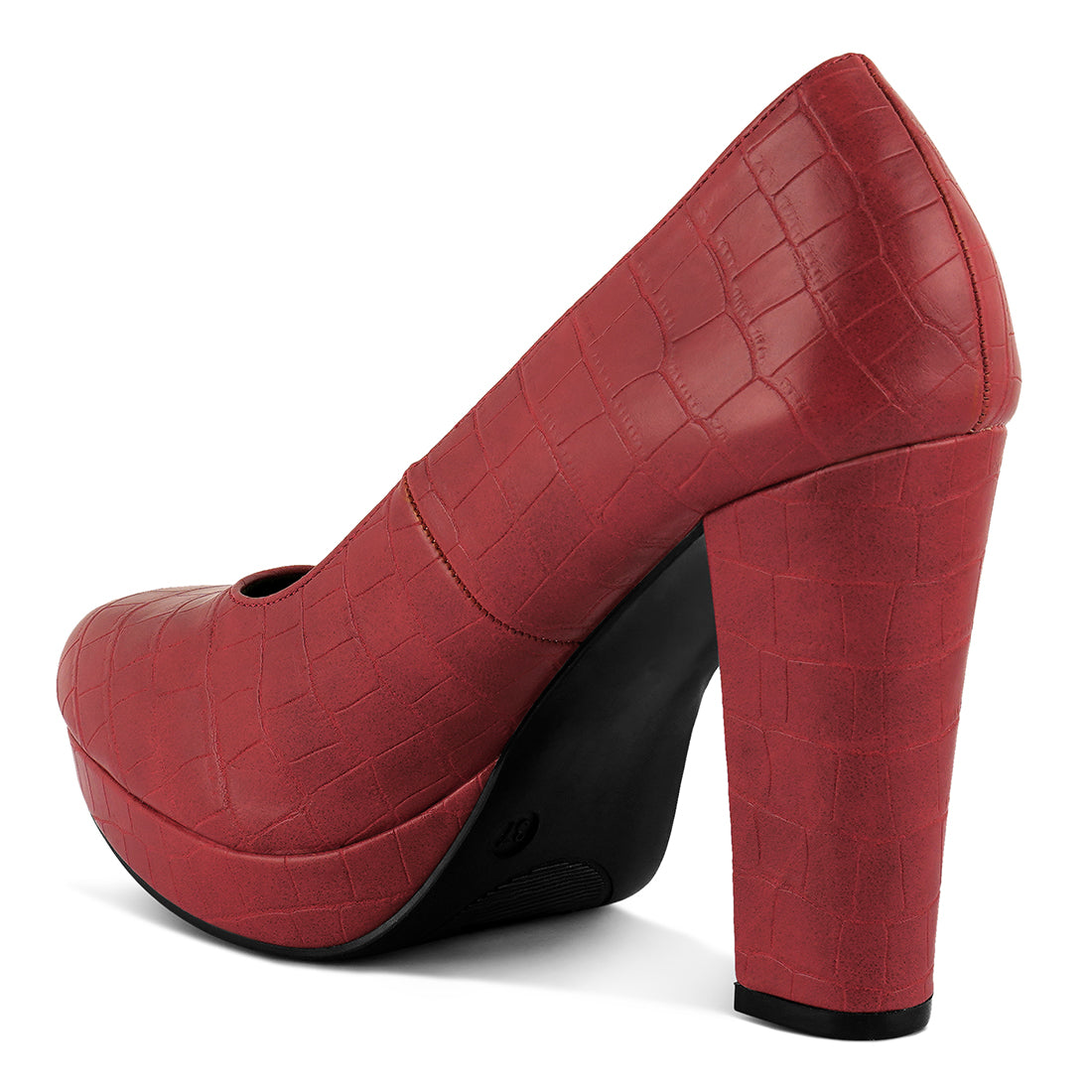 croc textured high block heel pumps#color_red