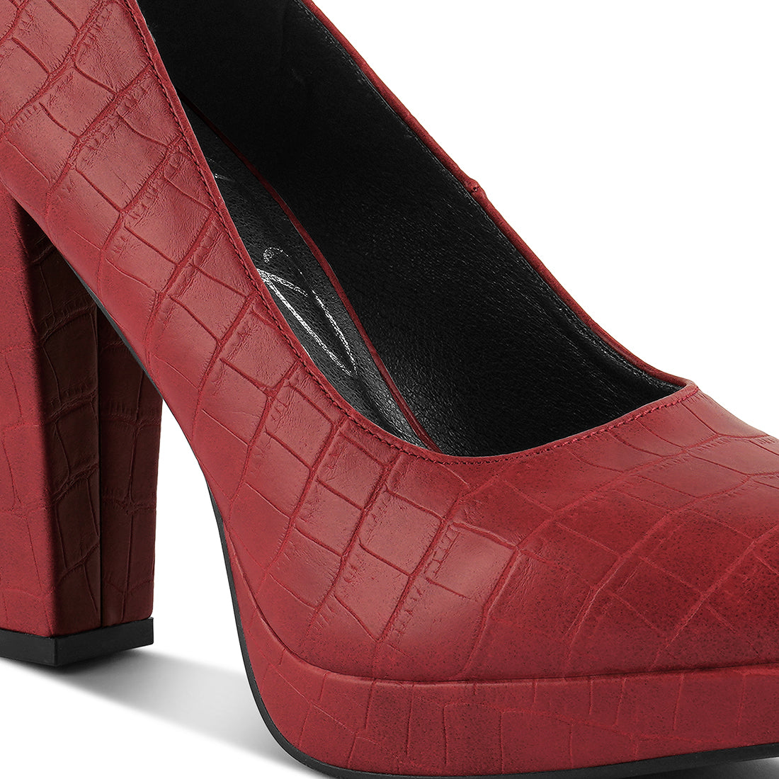 croc textured high block heel pumps#color_red