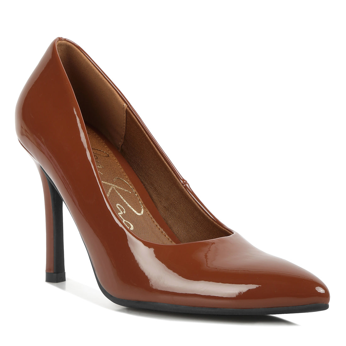 pointed toe stiletto pumps#color_tan