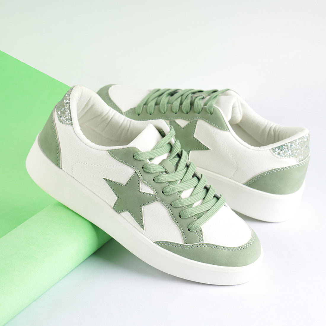 glitter detail star sneakers#color_green