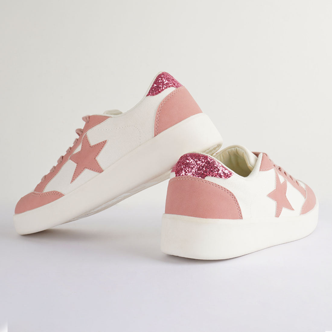 glitter detail star sneakers#color_pink