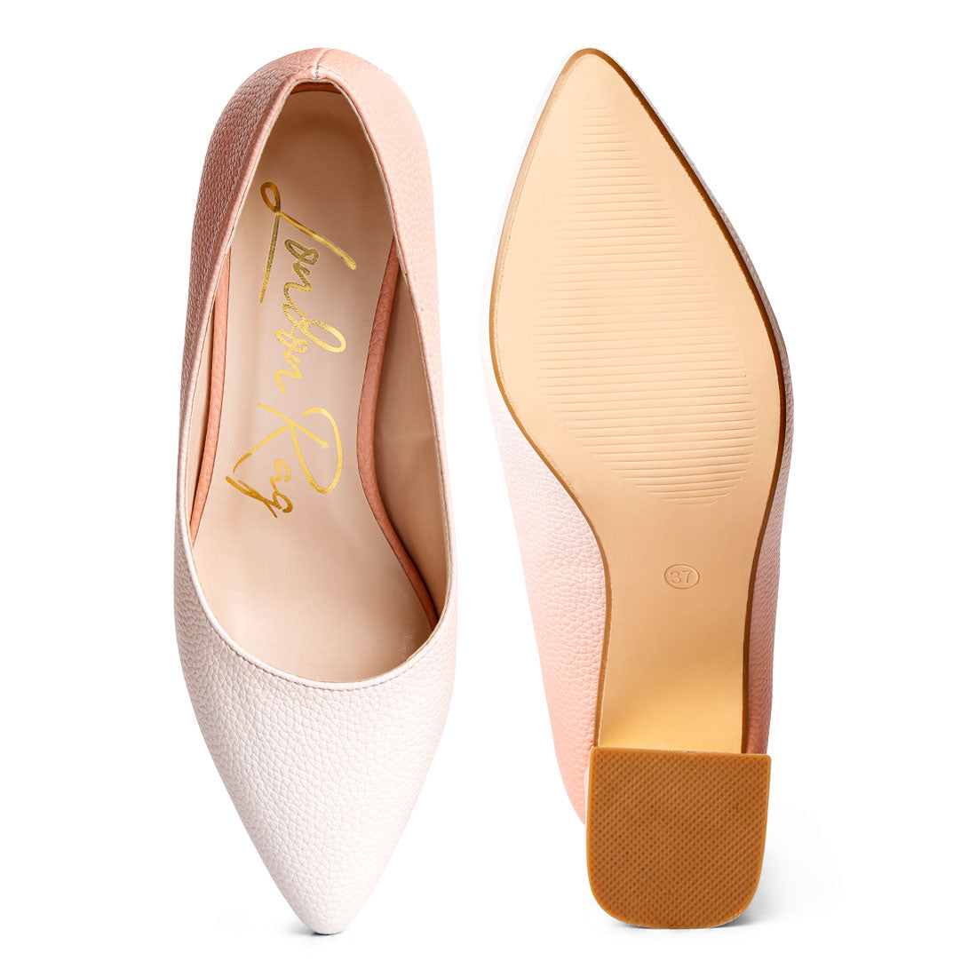 metallic accent block heel pumps#color_beige