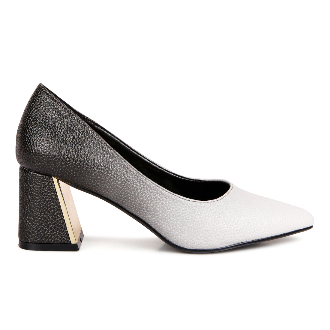 metallic accent block heel pumps#color_black