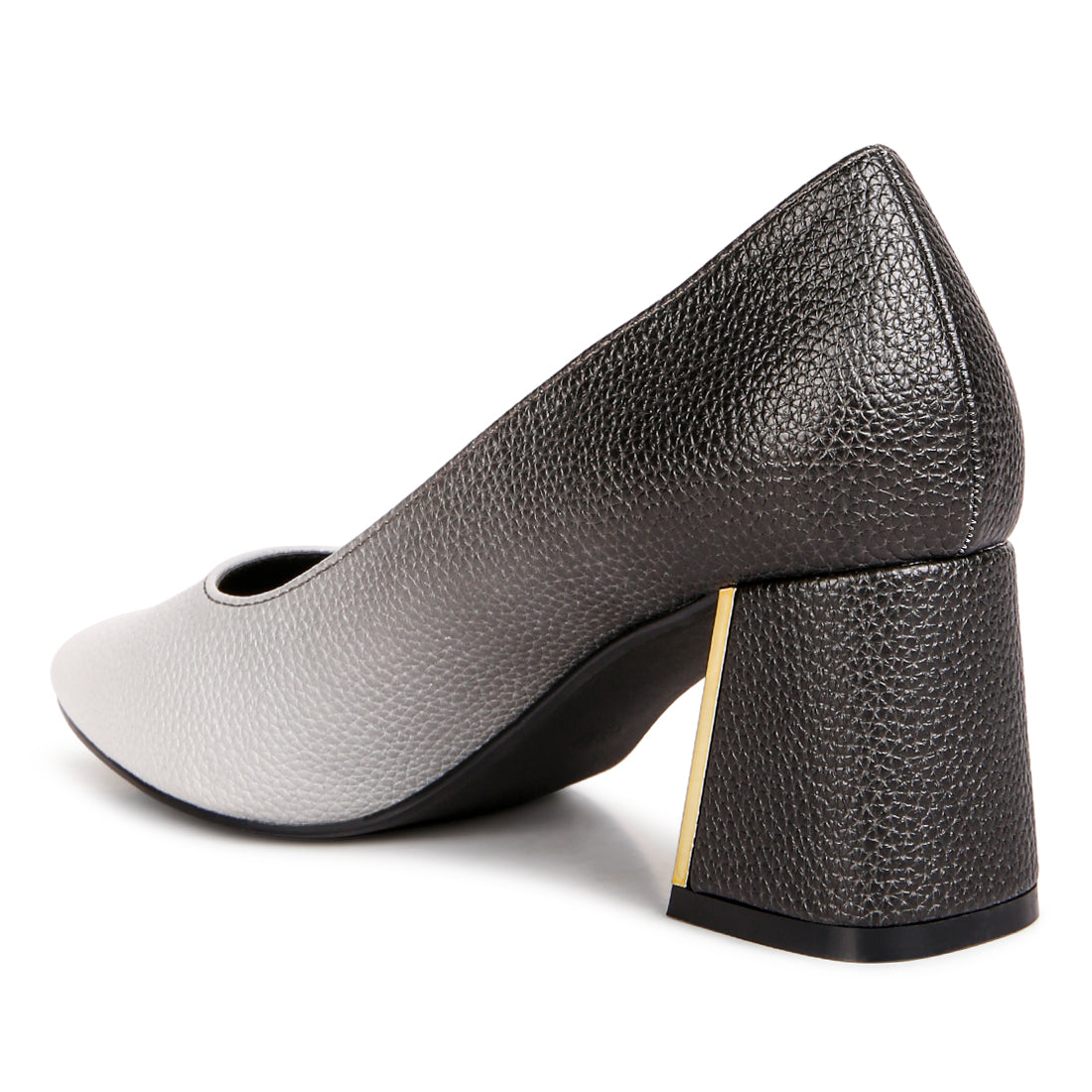 metallic accent block heel pumps#color_black