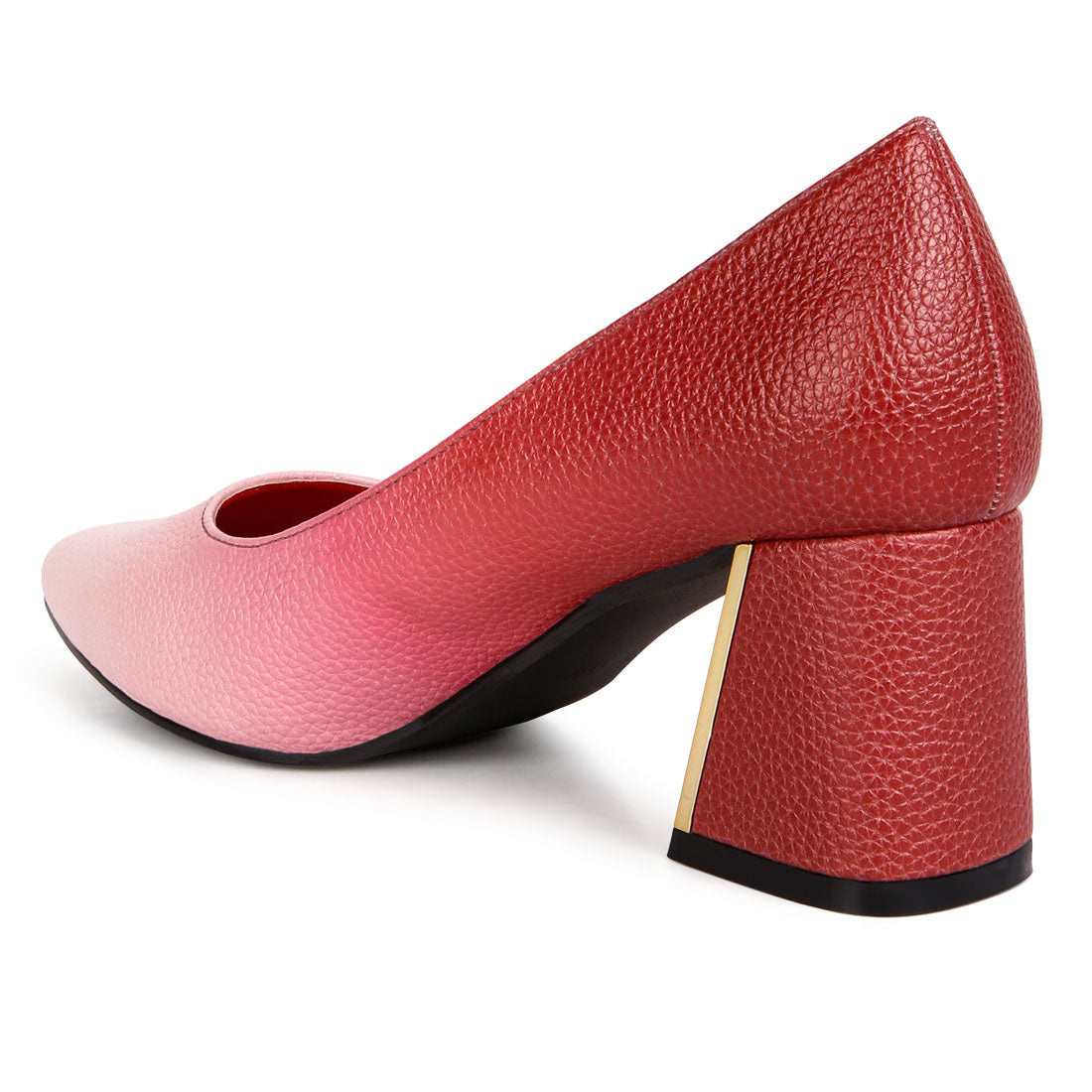 metallic accent block heel pumps#color_red