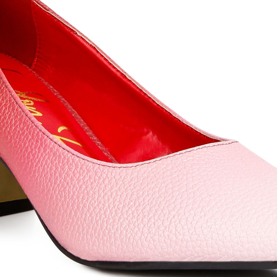 metallic accent block heel pumps#color_red