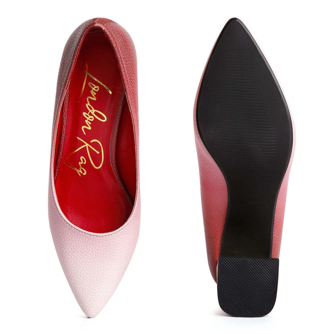 metallic accent block heel pumps#color_red