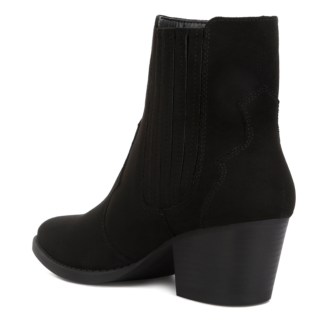ankle length low heel cowboy boots#color_black