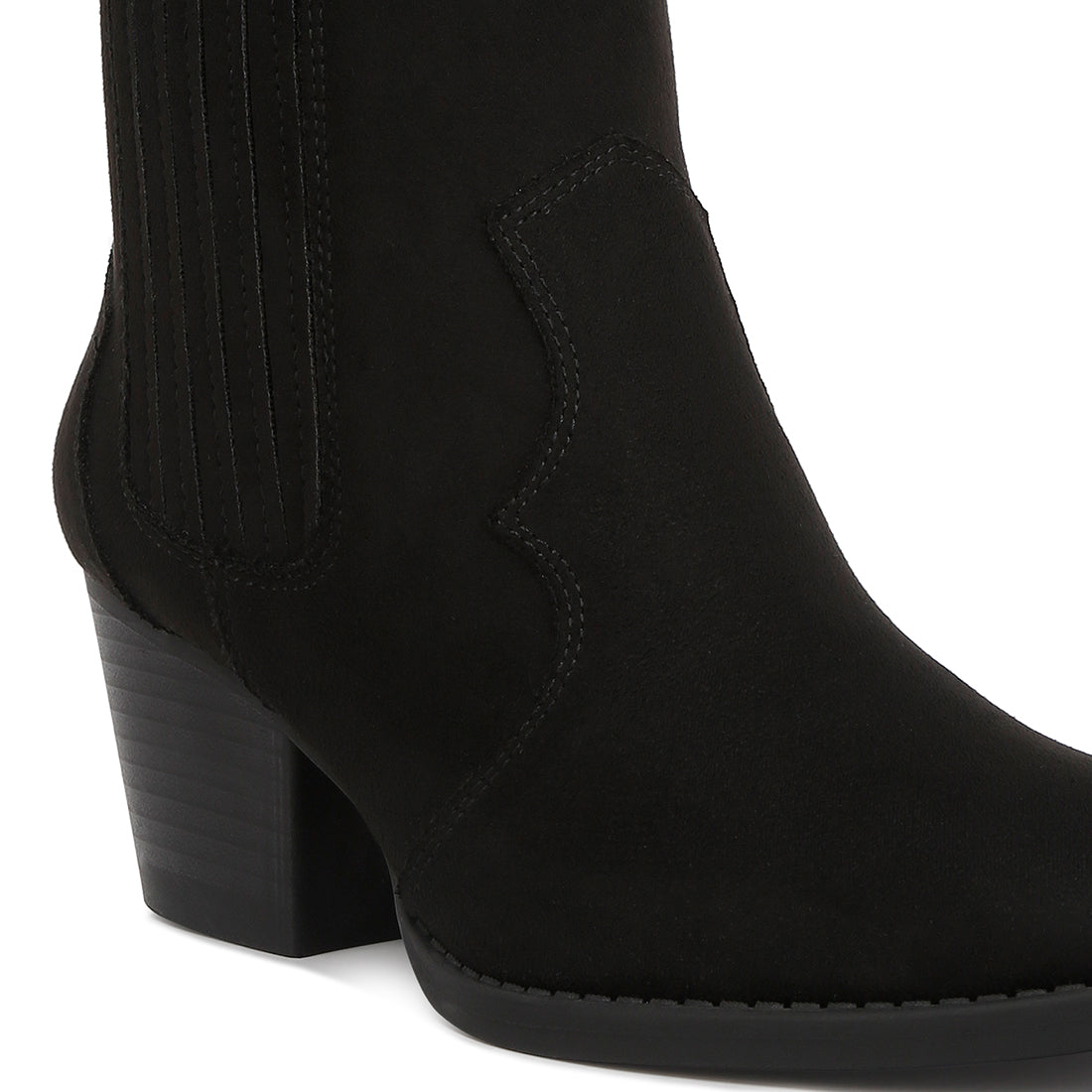 ankle length low heel cowboy boots#color_black
