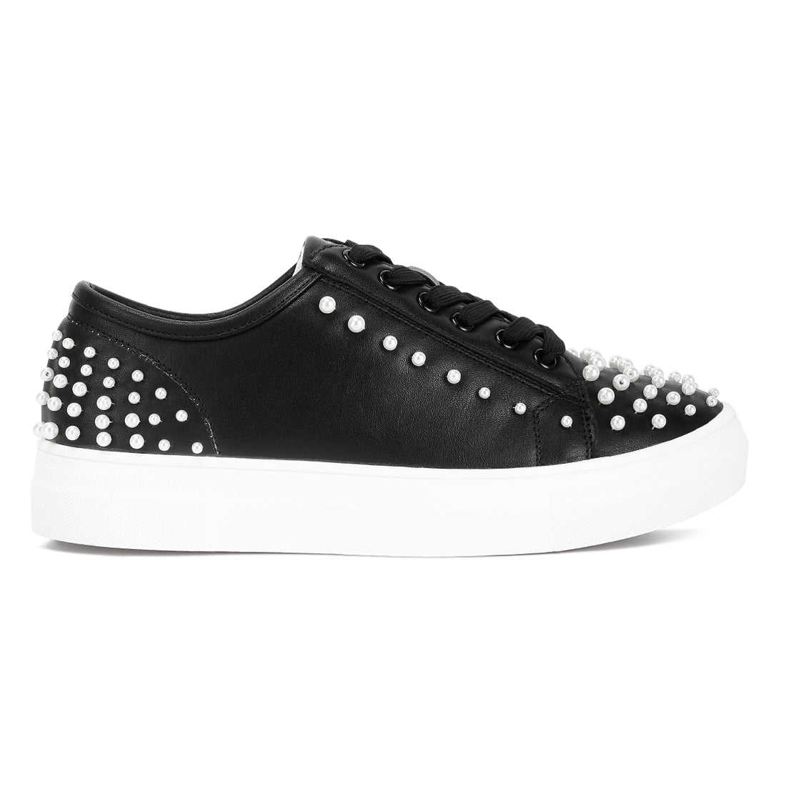 pearl embellished slip on sneakers#color_black