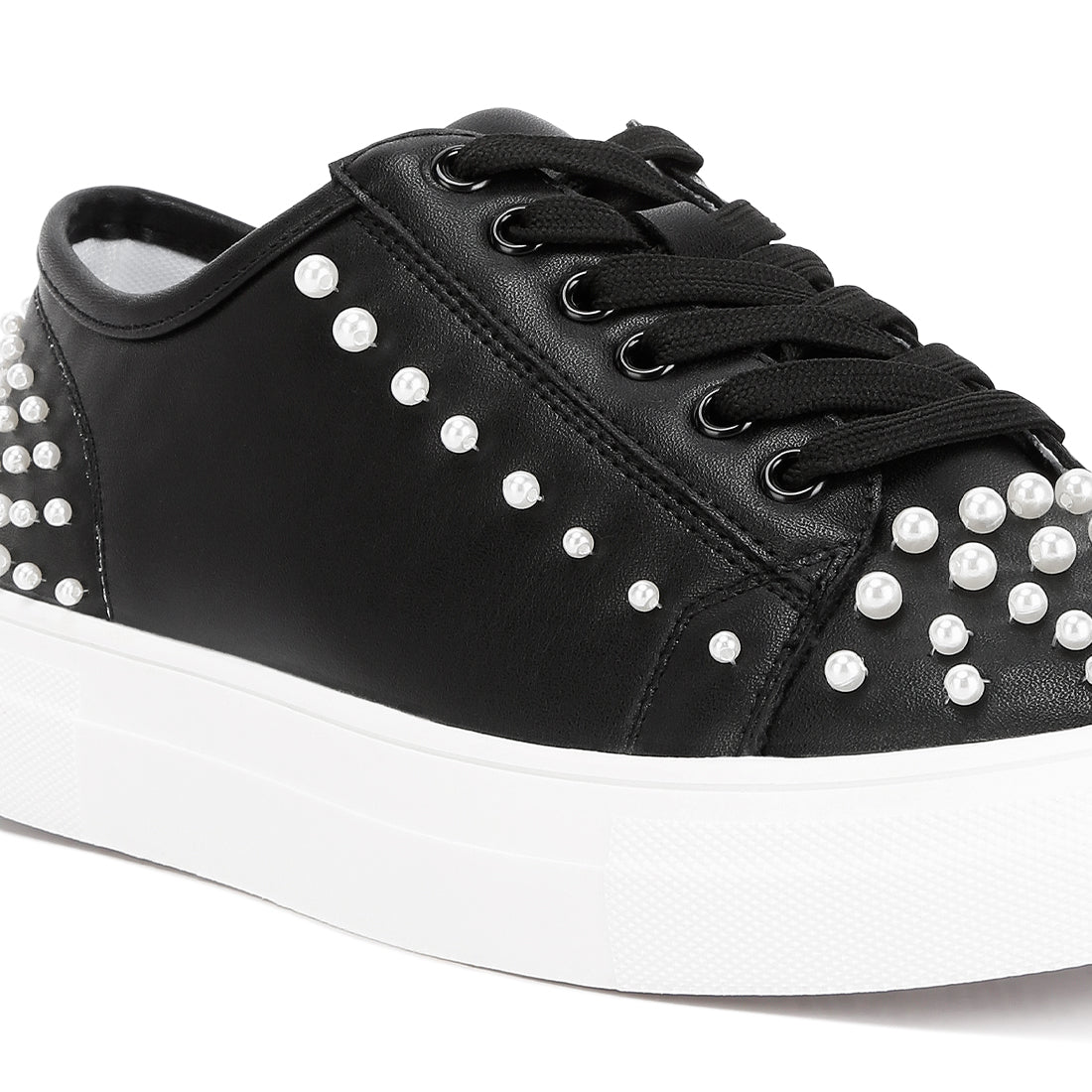 pearl embellished slip on sneakers#color_black