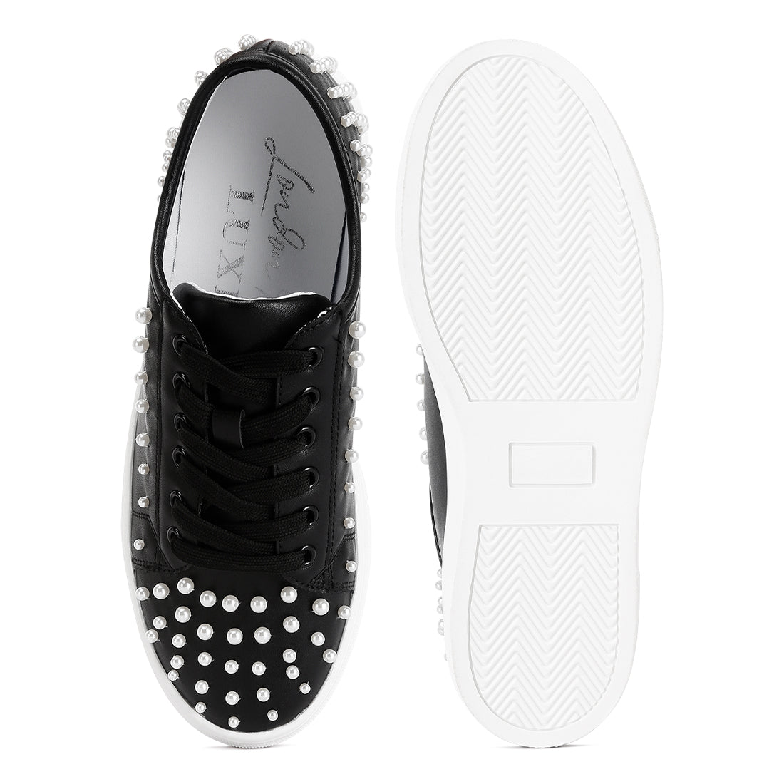 pearl embellished slip on sneakers#color_black