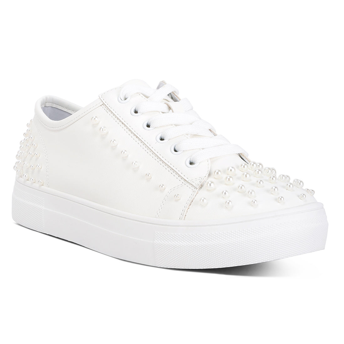 pearl embellished slip on sneakers#color_white