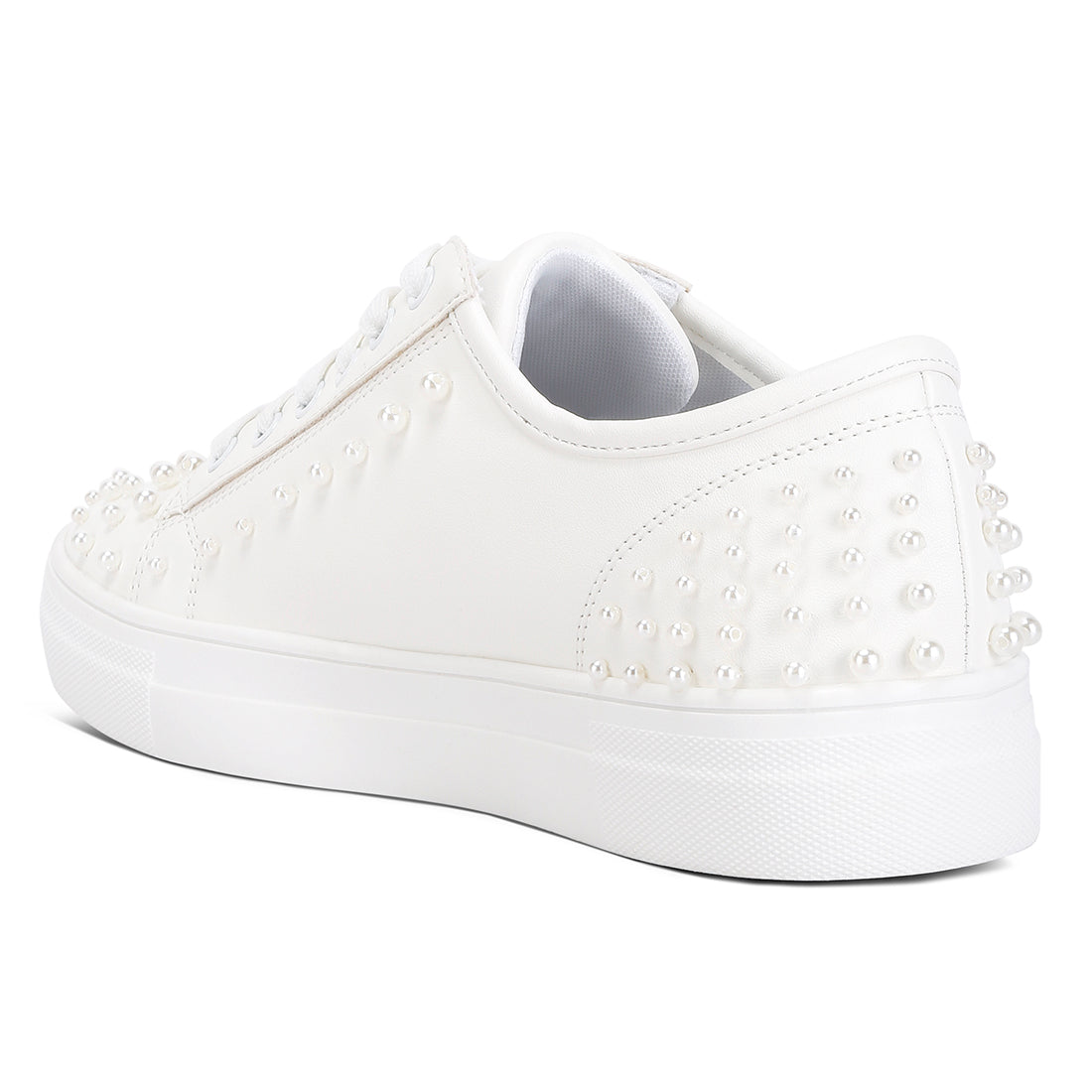 pearl embellished slip on sneakers#color_white