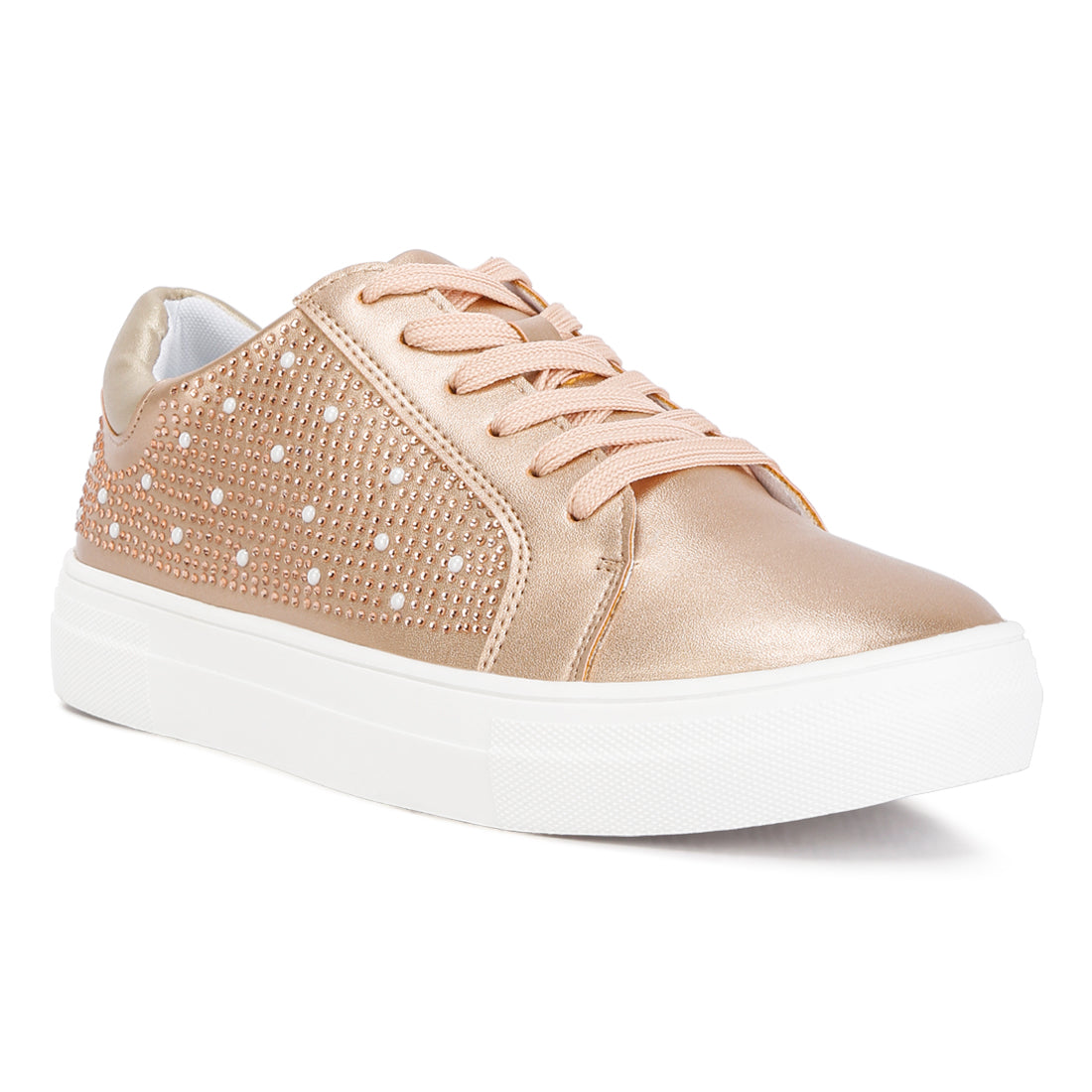 rhinestone & pearl embellished sneakers#color_beige
