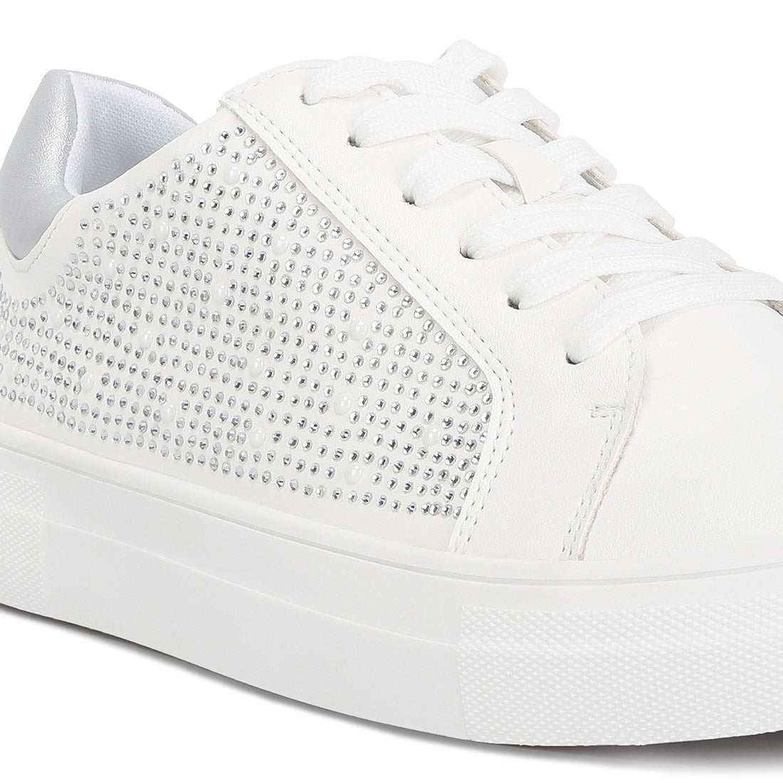 rhinestone & pearl embellished sneakers#color_white