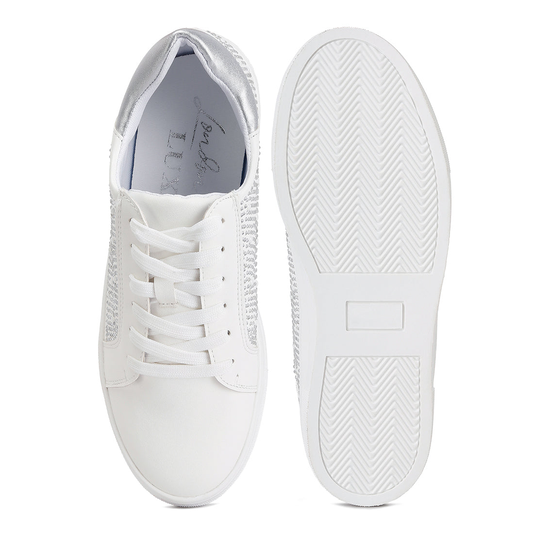 rhinestone & pearl embellished sneakers#color_white