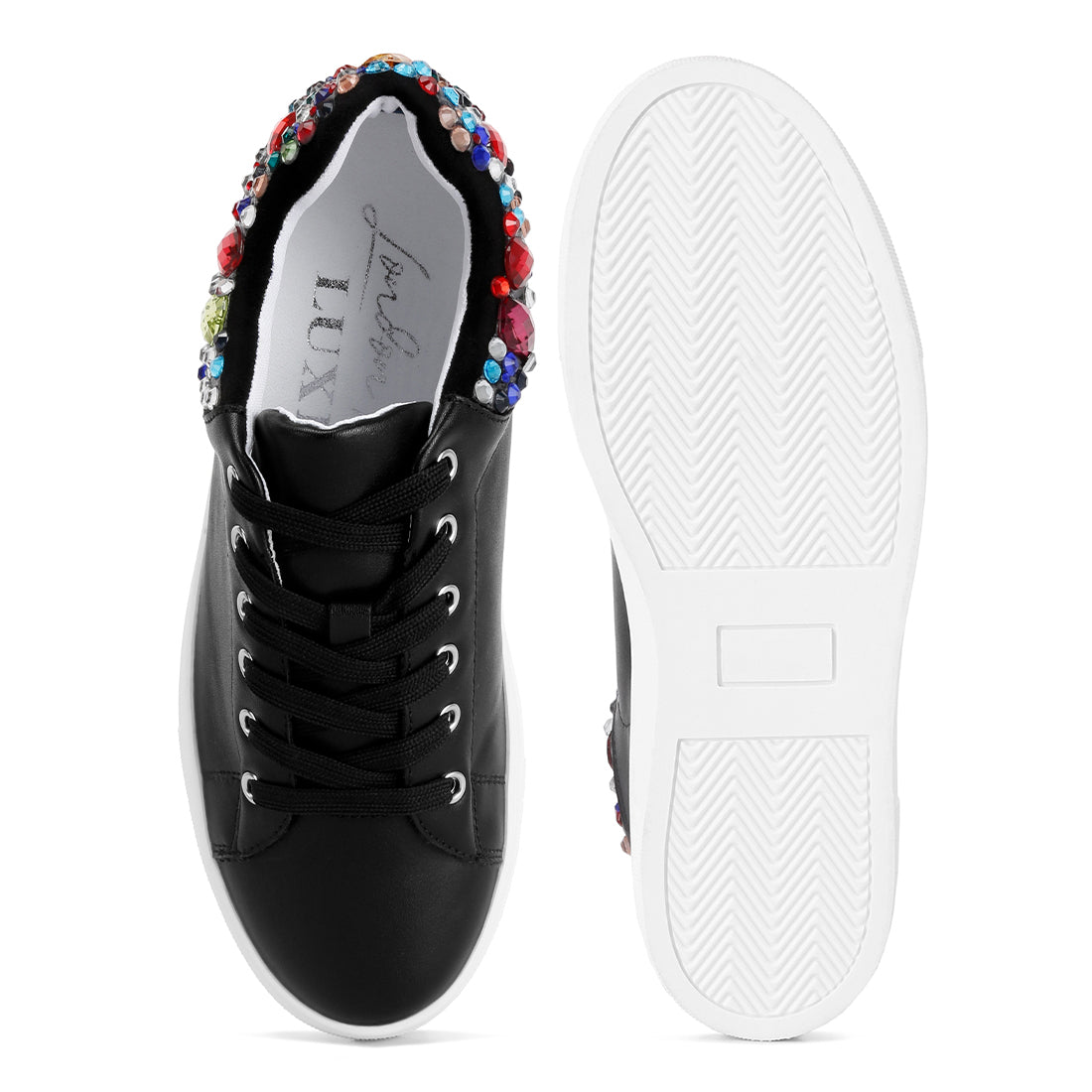 gems diamante embellished sneakers#color_black