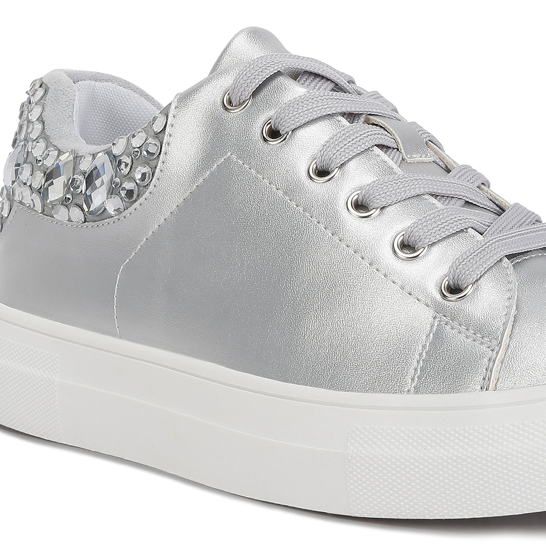gems diamante embellished sneakers#color_silver