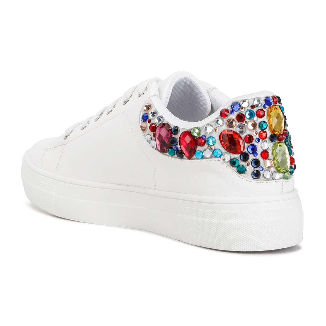 gems diamante embellished sneakers#color_white