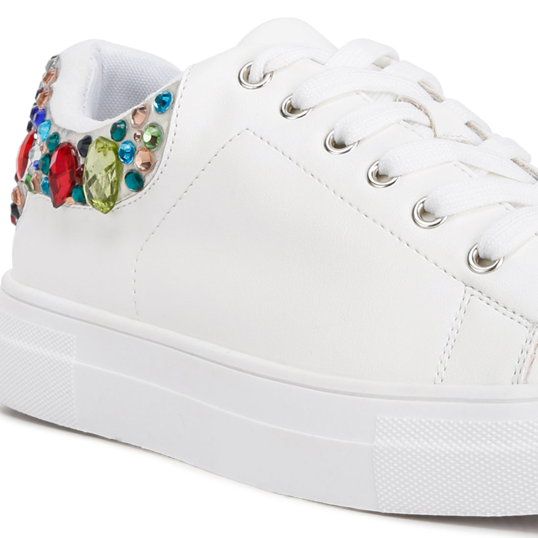 gems diamante embellished sneakers#color_white