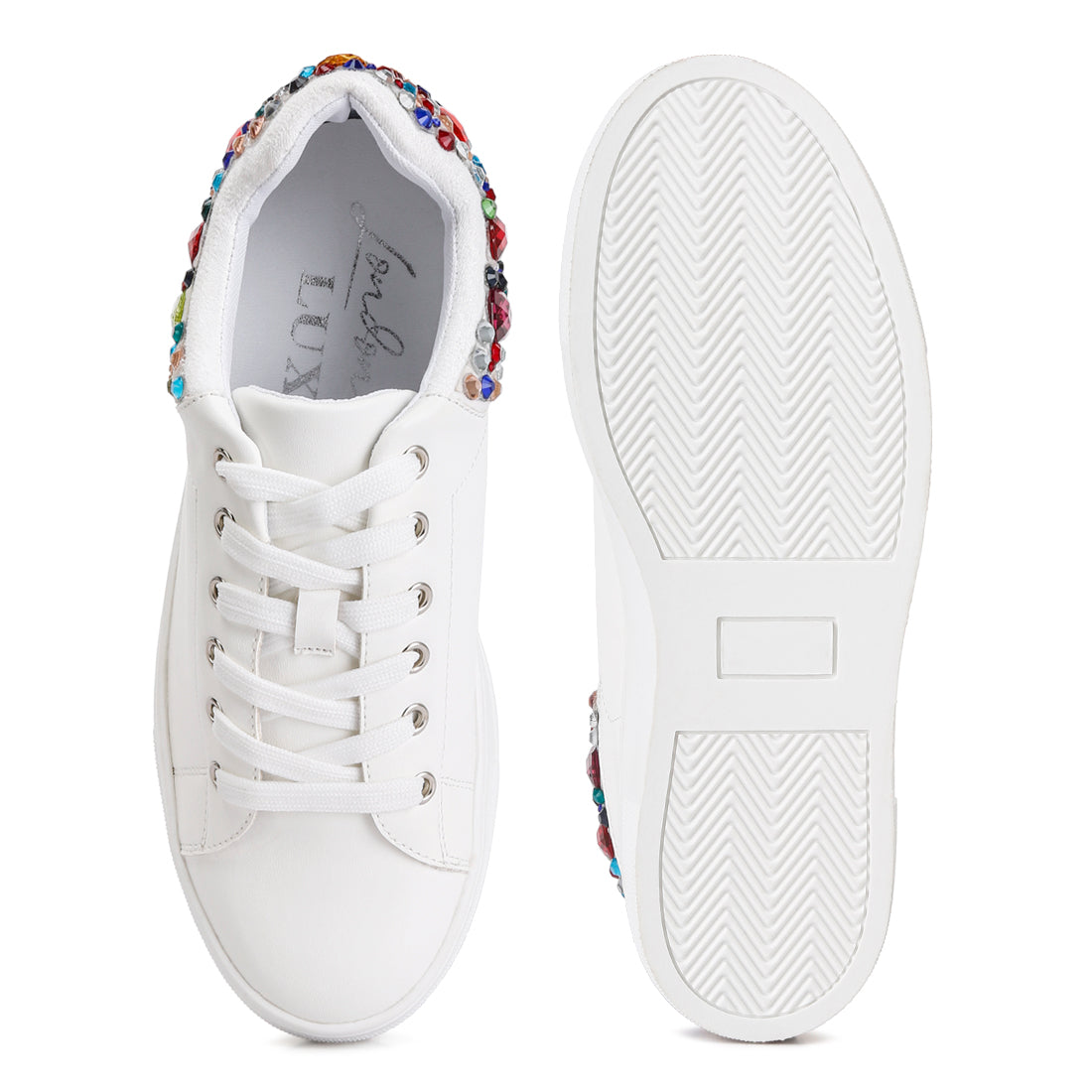 gems diamante embellished sneakers#color_white