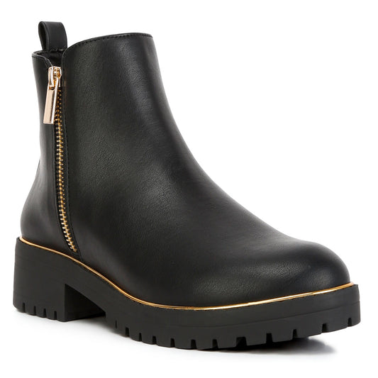 metallic frame block heel boots#color_black