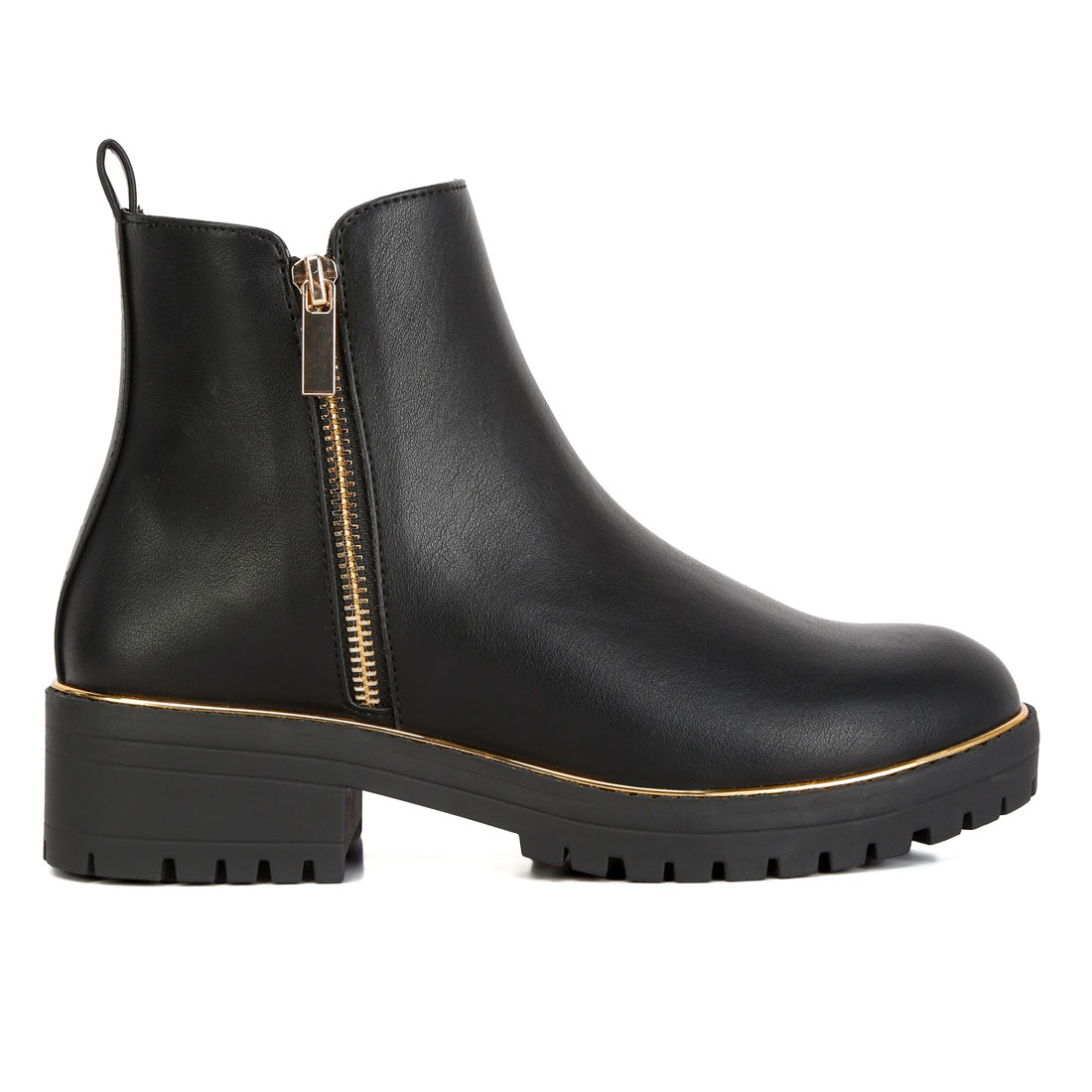 metallic frame block heel boots#color_black