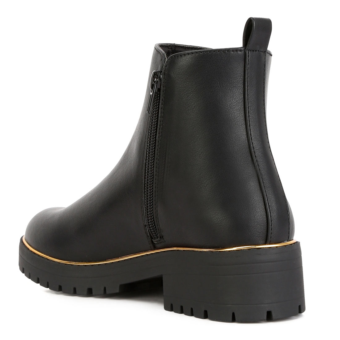 metallic frame block heel boots#color_black