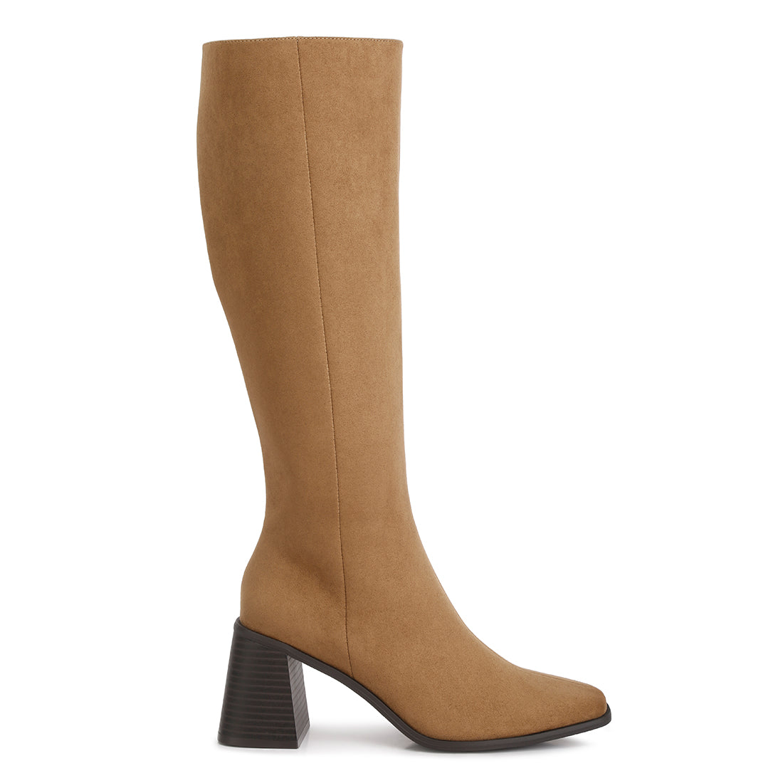 block heel calf length boots#color_camel