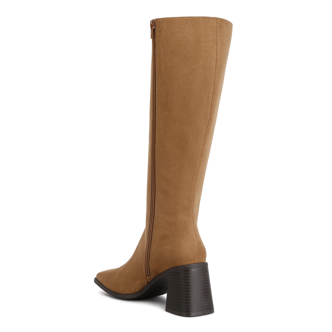 block heel calf length boots#color_camel