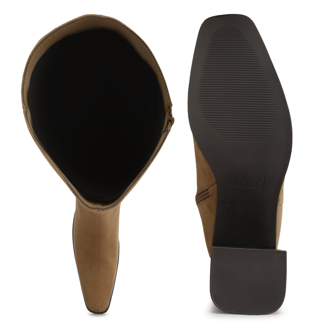 block heel calf length boots#color_camel