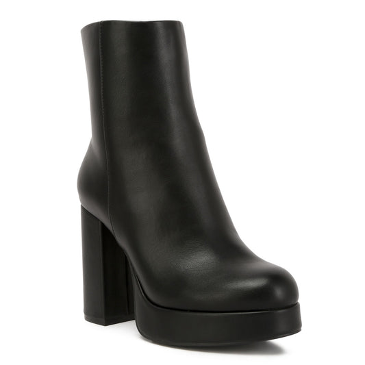 Beauty Bloack Heel Platform Ankle Boots In Black