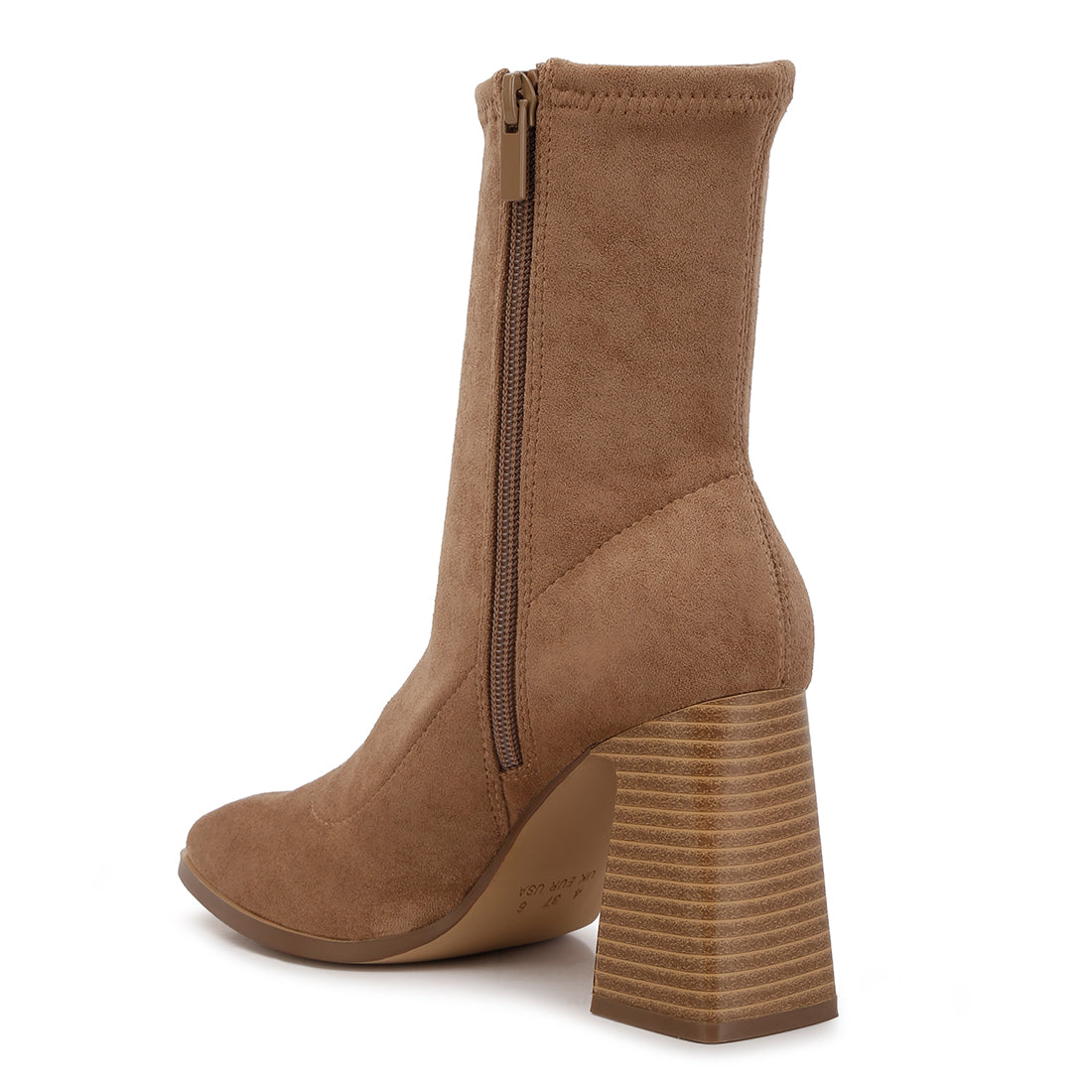 candid flared block heel boots#color_taupe