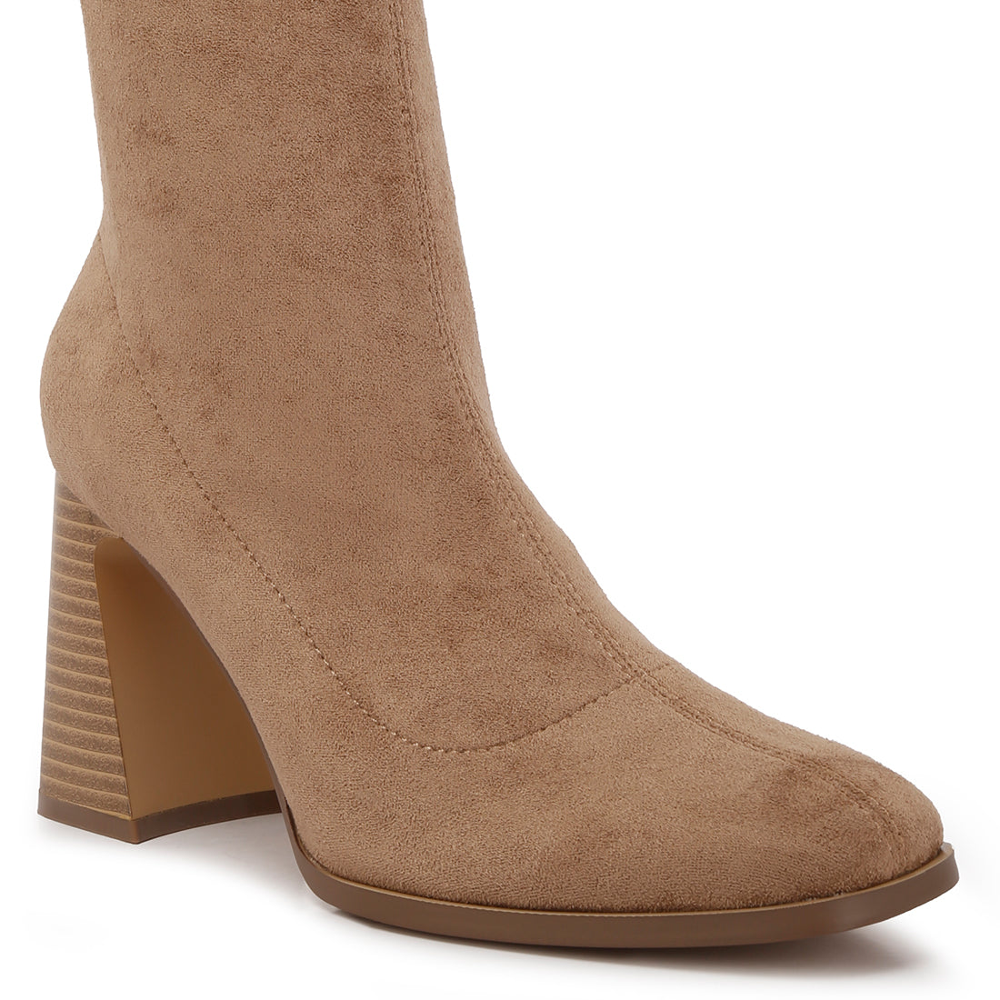candid flared block heel boots#color_taupe