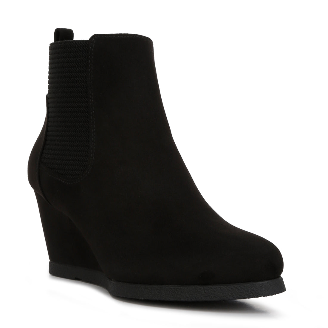 wedge heel ankle length boots#color_black