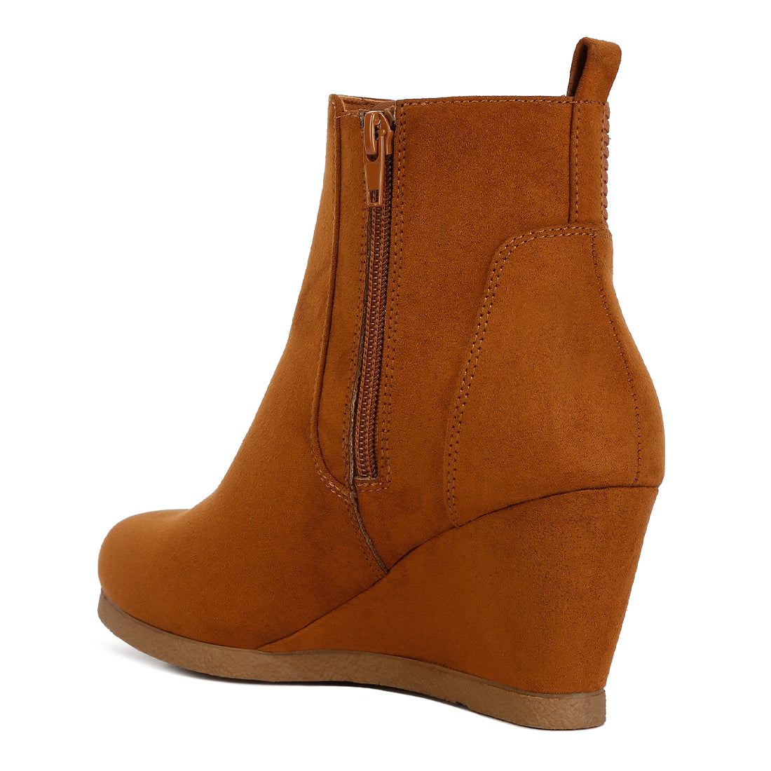 wedge heel ankle length boots#color_tan