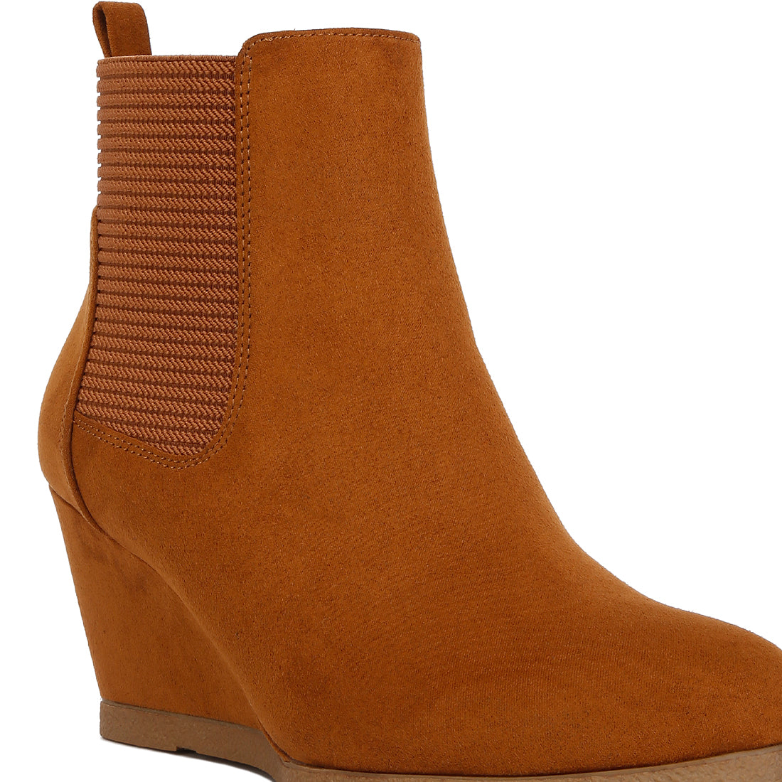 wedge heel ankle length boots#color_tan